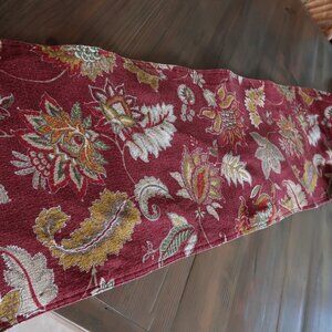Classic Burgundy & Gold Floral Lined Barkcloth Table Runner 68" x 12"